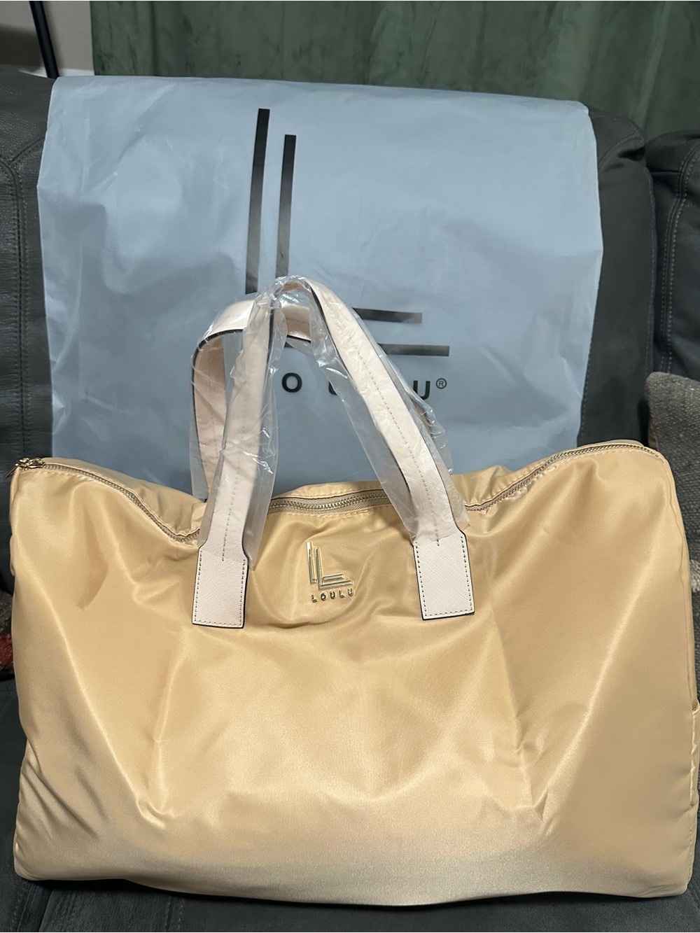 LOULU Cream Ivory Tote Travel Duffel Bag with Handles NIB